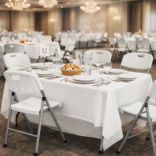 Romig Trestle 5 ft Folding Table and 4 Chairs Set, Blow Mold Plastic, Steel Frame, 60" x 29", White