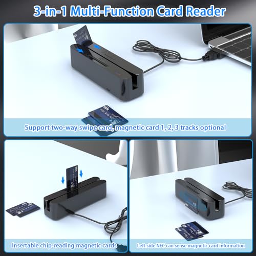 Symcode Multi-Function Chip Card Magnetic Card Reader,Credit Card Reader,Memory Chip Card Reader,Contactless NFC Chip Card Reader Can be Used with Cashier Register