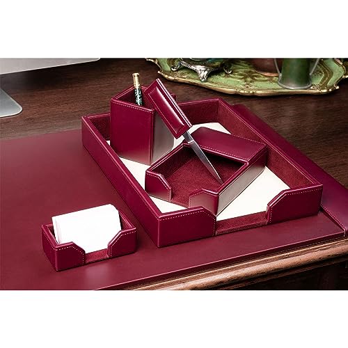 Dacasso Burgundy Bonded Leather Luxury 6-Piece Desk Accessory Set - Blotter Pad & Desk Organization Essentials - Executive Decor and Surface Protector