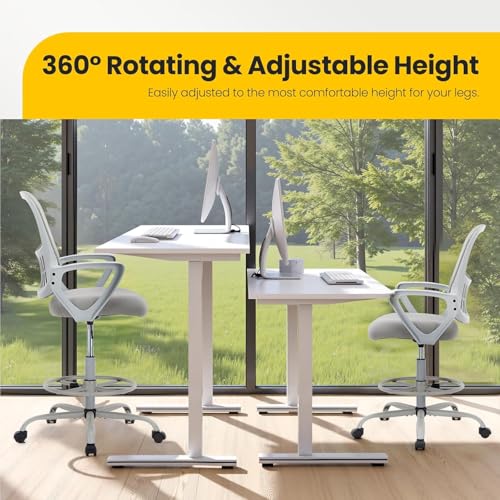 Nextay Ergonomic Tall Drafting Chair with Lumbar Support, Adjustable Mesh Office Chair with Footrest for Standing Desk (Gray)