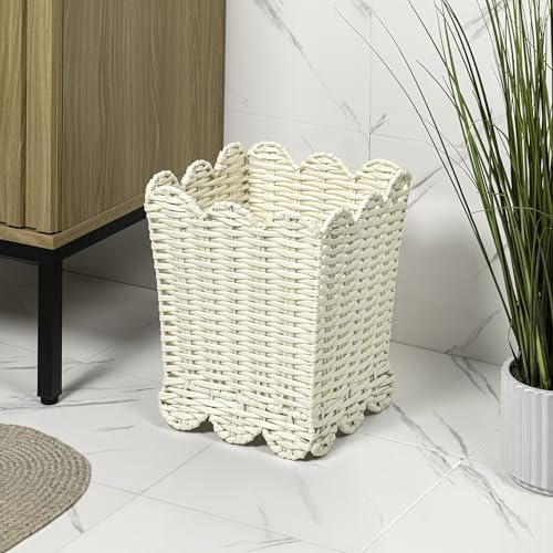happimess Silas 3.3 Gal Square Wicker Resin Wastebasket, White, Set of 2