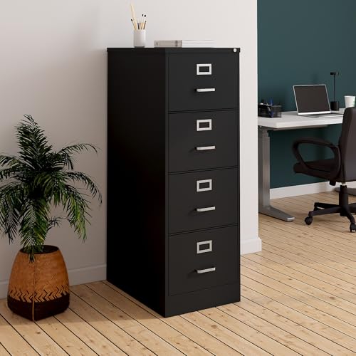 Staples 4-Drawer Vertical File Cabinet, Letter/Legal, Locking, Black, 26.5" D