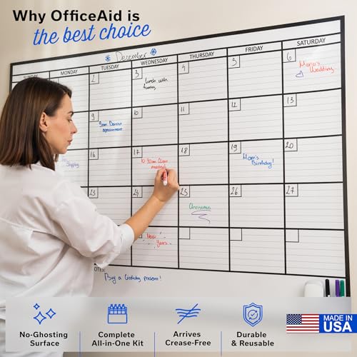 (2 PK) Large Dry Erase Calendar for Wall 36x48, Big Classroom Giant Month, Undated Reusable Family Monthly, Rolled Whiteboard White Board, Calendar Dry Erase Planner for Wall Erasable Office 48x36