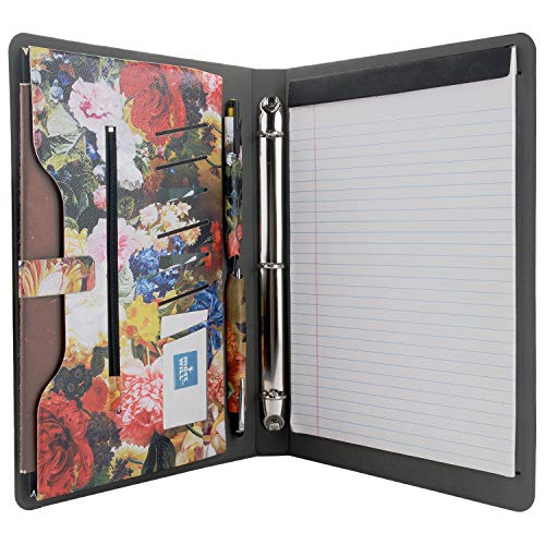 XIAOZHI 3-Ring Binder Portfolio Case, Floral Painting PU Leather Binder Padfolio, Business Planner Organizer with Notepad Holder, Red, 9.5x9.5x12.8 in. (WMQ027-Red)