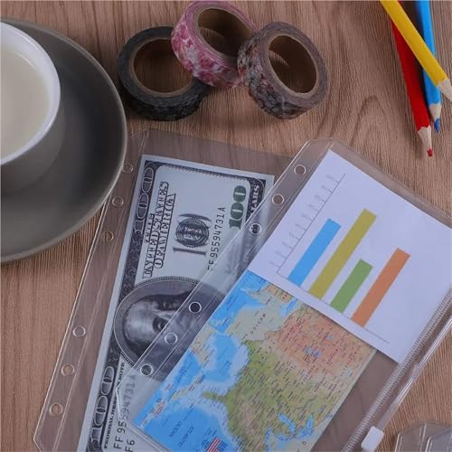 Binder Pockets 40-Pack Binder Pockets for A5/A6 Size, Waterproof PVC Zipper Folders with 6 Holes