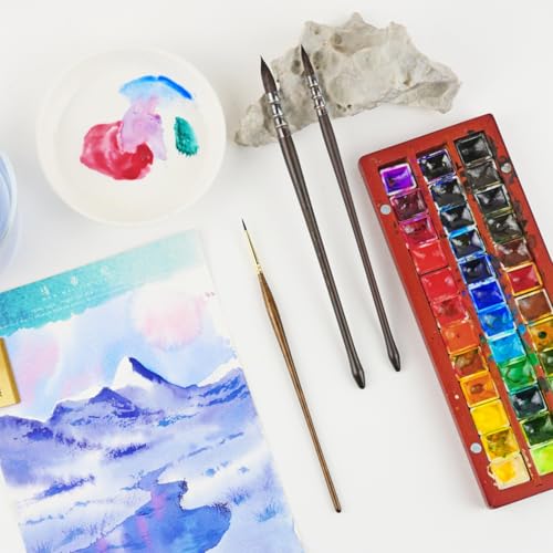 Mairtini Professional Grade 1098&611 Mixed Squirrel Mop Round Pointed Watercolor Brush Set 3pcs