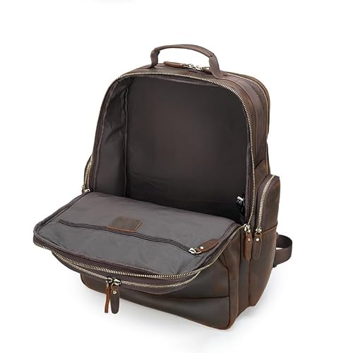 WERTGHJ Full Grain Leather Backpack for Men Laptop Bag Business Work Hiking Daypack