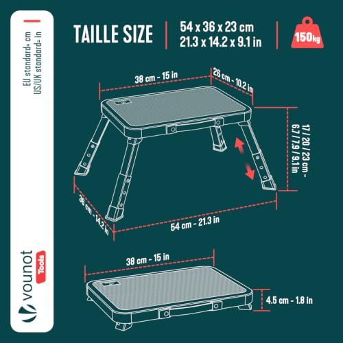 VOUNOT® Folding Step Stool Metal with Anti-Slip Platform, 3-Level Height Adjustable Half-Step Stool 150kg Capacity Portable for Camping, Kitchen, Bathroom, Office Home & Garage
