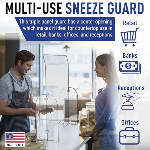 Plexiglass Sneeze Guard Barrier Screen with Angled Top and Transaction Cutout for Counter 30" x 42", Office, Desk, Table, Reception - Protects from Coughing and Sneezing