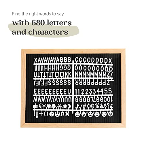 TrendArti Felt Letter Board - 680 Letters, Numbers & Symbols, 16 x 12 inch, Changeable Message Board for Notes & Announcements, Wood Frame, 2 Storage Bags, Light Brown Frame