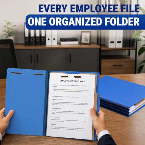 10 Pack Classification Folder Letter Size 2 Dividers - Dark Blue Pressboard File Folders 8.5x11 - Two Prong Top Tab Employee Medical Chart Folders - File Organizer Divider for Medical and Office Use