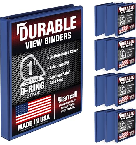 Samsill Durable 1 inch 3 Ring Binder, D Ring Binder, 100% Recycled Chipboard, Blue, 12 Pack