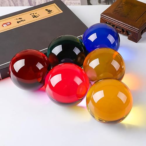 NSIXSURIM Multi Color Transparent Crystal Ball Ornaments Home Decorations Paperweight Feng Shui Base,Red,150mm