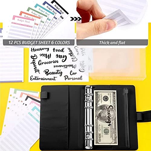 ONMYJFD A6 Binder Budget Planner Notebook Covers Folder A6 Size 6 Hole Binder Pockets Binder Zipper Money Saving Envelope(E)