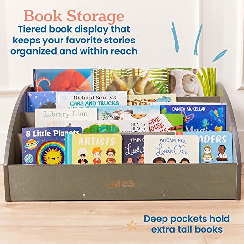 ECR4Kids 4-Shelf Toddler Book Display, Wooden Bookshelf, 30in W, Grey Wash