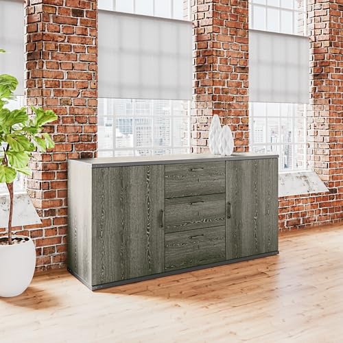 NBF Credenza Office Storage Cabinet with Shelving Office Organizer, Gray