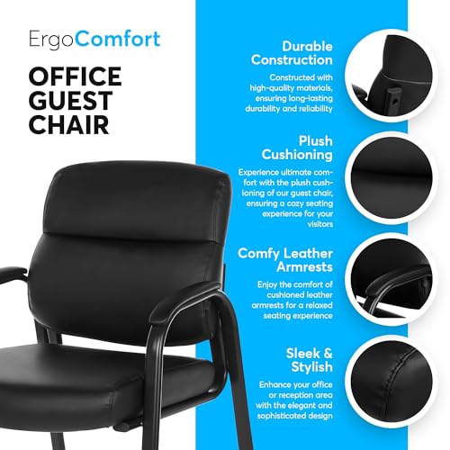 Oline Leather Guest Chair with Padded Arms, Reception Meeting Conference Waiting Room Lobby Home Desk Big and Tall Executive Office Chair, Black (2 Pack)