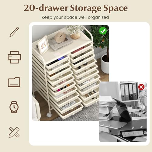 LDAILY Rolling Cart with Drawers, Classroom Storage for Teacher,White
