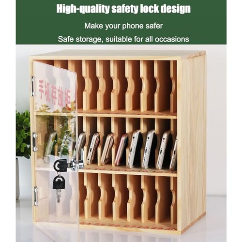 Wooden Cell Phone Holder Cell Phone Storage Cabinet, Mobile Phone Management Storage Box Desktop Organizer, Pocket Chart Storage Cabinet with Door Locks and Keys, for Classroom School Conference