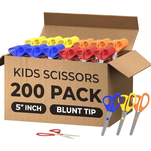 5 Inch Blunt Tip Scissors for Kids Bulk Pack Safety Scissors for Kids Assorted School Scissors for Classroom (200 Pack)