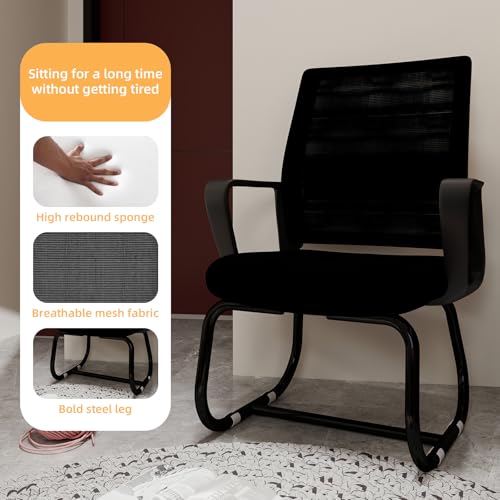 HRVEOCEI Black Office Waiting Groom Chairs Set of 2, Stationary Office Guest Chairs with Arms & Sled Base, Doctor's Reception Chair & Lobby Chair No Wheels for Breakroom, Meeting Conference (Black)