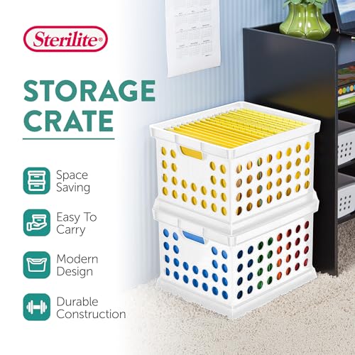 Sterilite Storage Crate Bin File Organizer for Home & Office,White, 18-Pack