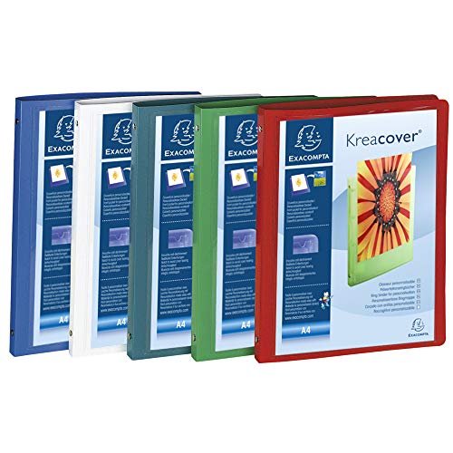 Exacompta Kreacover Pack of 5 Polypropylene A4 Folders with 4 30mm Rings 30mm - Assorted Colours 15 mm