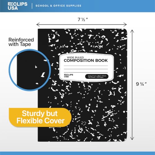 VEEBOOST Composition Notebook Wide Ruled Marble Composition Notebooks Bulk Wide Ruled Notebooks for School 9.75 x 7.5” 200 Pages 100 Sheets (48 Pack)