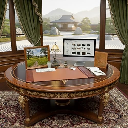 Dacasso 34" x 20" Mocha Leather Desk Pad with Side Rails - Executive Desk Surface Protector - Luxury Leather Blotter for Writing
