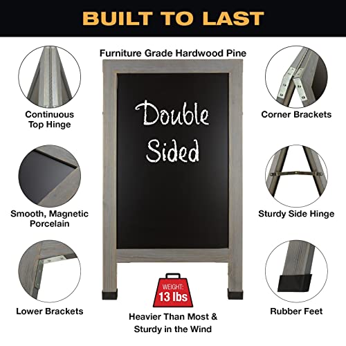 Excello Global Products Large Double-Sided 40x23 Heavy-Duty A-Frame Sidewalk Chalkboard Standing Sign, Includes 10 Chalk Markers, 40 Piece Stencil Set, Chalk and Eraser (Whitewash Grey)