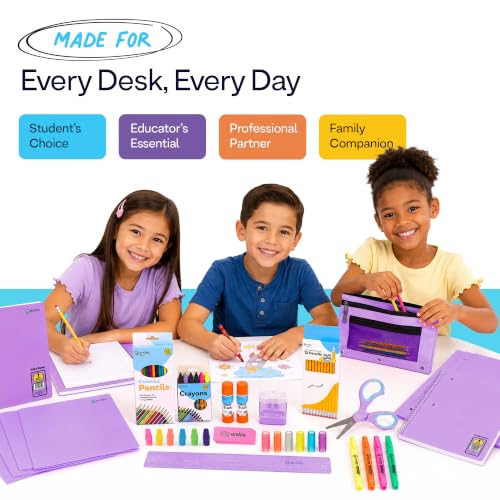 Enday Back to School Supplies for Kids, School Supply Box Grades K-5 (Purple, 12 Kits)