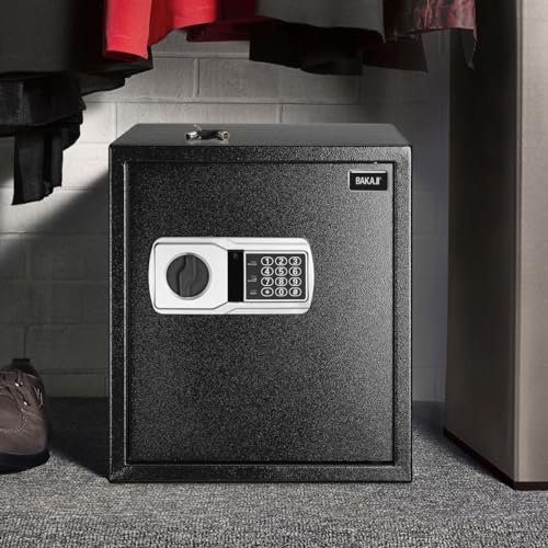 BAKAJI Electronic Security Box with External Battery Box, Values and Documents Anti-Burglar Box for Home, Hotel, Wall or Independent, 40 x 35 x 40 cm (Black)