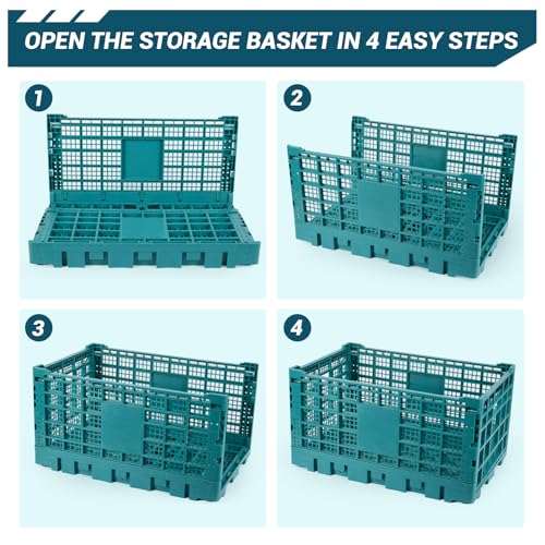 Jojoka 52L Heavy-Duty Collapsible Stackable Plastic Storage Crate - Green