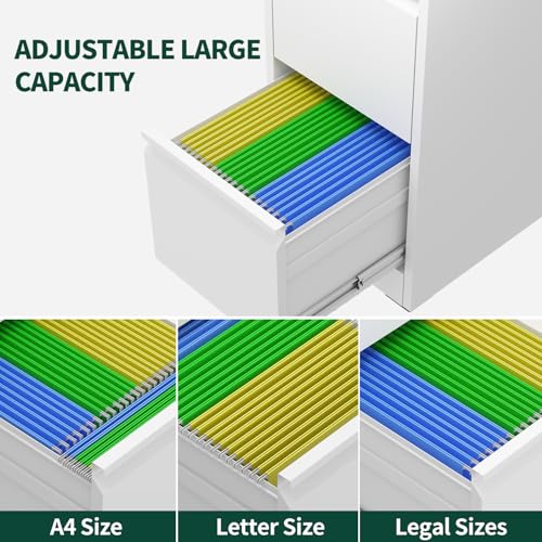 5 Drawer File Cabinet with Lock, Metal Vertical File Cabinets for Home Office, Office Furniture for Organization Hanging Legal/Letter/A4, Office File Cabinet Storage Cabinet, Require Assembly, White
