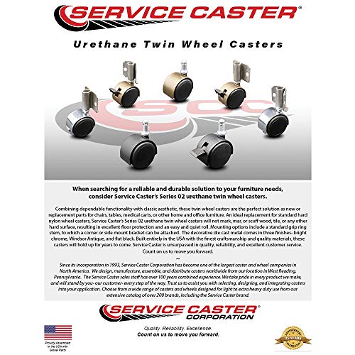 2 Inch Compression Brake Office Chair Wheels Set of 4 – Automatically Brakes When Weight is Applied – Soft Non-Marking Urethane Wheels – Grip Ring Stems – 300 lbs. Total Capacity– Service Caster Brand