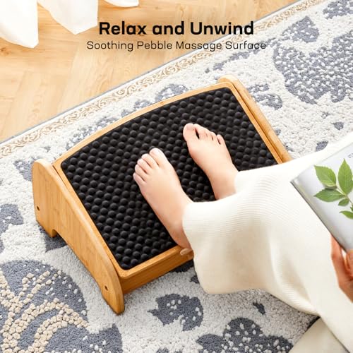 HUANUO Bamboo Under Desk Footrest with 4 Heights and Massage Texture