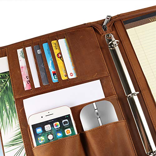 YIWEN Leather 3 Ring Binder Portfolio Zippered for 8.5 x 11 Notepad