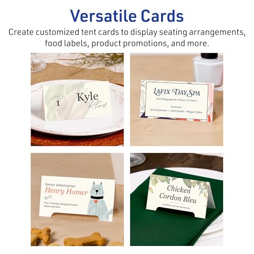Avery Printable Rectangle Tent Cards with Sure Feed Technology, 2-1/6" x 4", Matte Ivory Cardstock, Print-to-the-Edge, Laser/Inkjet, 200 Total, Great for Table Talkers, Promotional Signs, and More