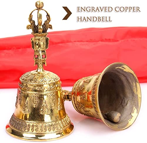 Hand Bell Extra Loud Solid Brass Call Bell， Classical Engraving Pattern Handheld Bell, People with Reduced Mobility Draw Attention Call Bell(Bronze,M)