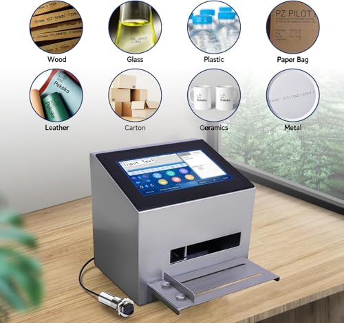 PEKOKO 7-Inch Touch Screen Automatic Continuous Inkjet Coding Machine with Original Quick-Drying Ink Cartridge for Small Business,Intelligent Printer for Production Date/Time/Barcode/QR Code/Logo