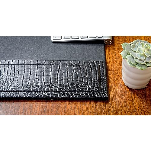 Dacasso Black Crocodile Embossed Leather Side-Rail Desk Pad/Desk Protector, 34"" x 20""" (PR-2201)