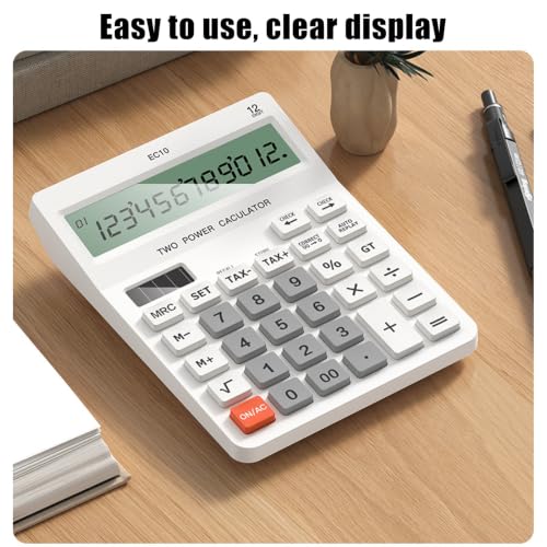 Accounting Desk Calculator 12 Digit Display Solar Battery Backup Large Keypad Tax Memory Controls for Checkout Study Budget Planning Desk Adding Machine Accounting Calculator Solar Keypad Tax Rate