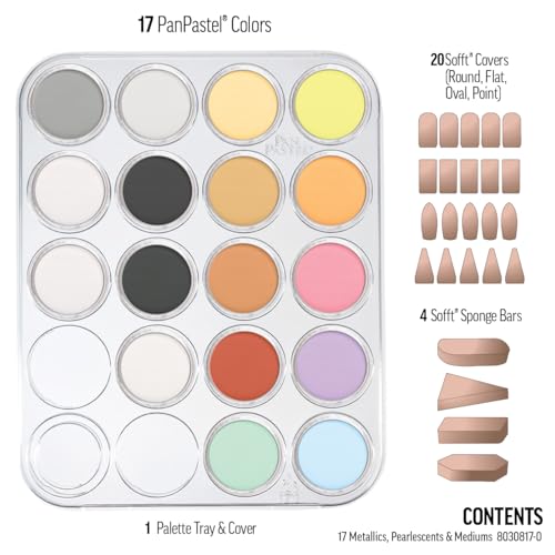 PanPastel Artist Pastels by GOLDEN, Metallics, Pearlescents & Mediums Set, 17 Color, Professional Artist Pastels, Unique Pan Format (cake-like)