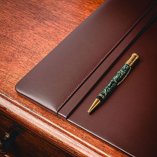Dacasso 34" x 20" Chocolate Brown Leather Desk Pad with Top Rail - Executive Desk Surface Protector - Luxury Leather Blotter for Writing