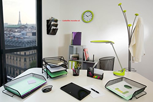 Alba Mesh 3 Pocket Wall File Organizer, Steel Hanging Document Holder for A4 Landscape Forms, Folders, Office Paperwork, Classrooms Shared Work Areas, 16 x 14 x 5-Inches, Black