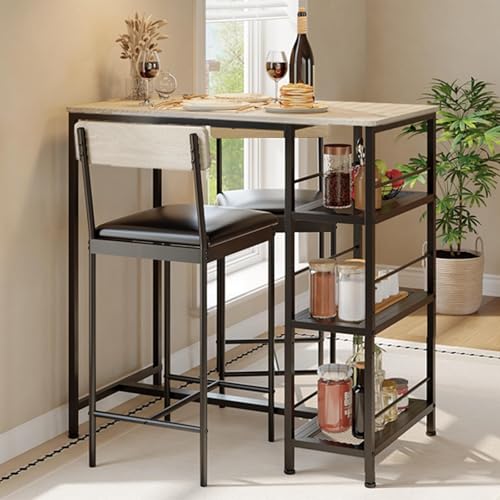 GarveeLife Dining Table Set for 2, Counter Height Bar Table Set with Storage ＆ Stools, High Top Pub Table and Chairs for Kitchen, Dining Room, Sofa Side, Apartment, Breakfast Nook