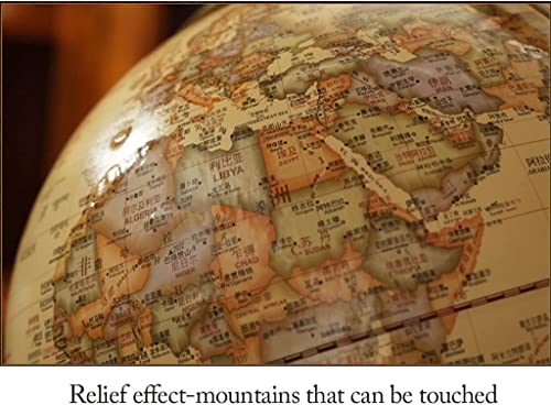 POCHY Practical Globe Illuminated World Globes Raised Relief Geographic Globes Learning Educational Globe Wooden Base Globes for Home Decoration Beautifully Decor