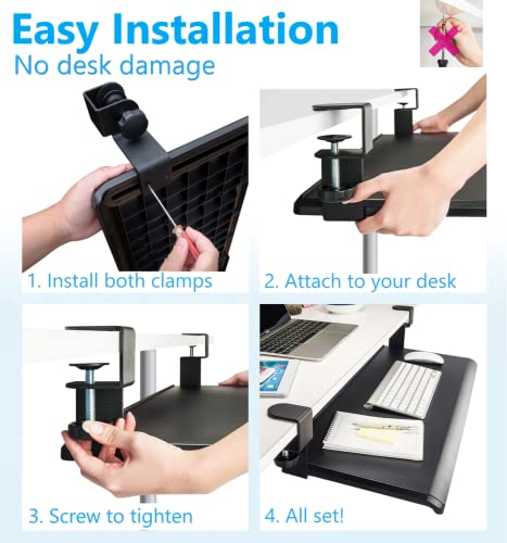 Max Smart Clamp On Keyboard Tray Under Desk, Keyboard Drawers, Keyboard Platforms, 20inch, Easy Assembly, Slide-Out Platform Computer Drawer for Typing