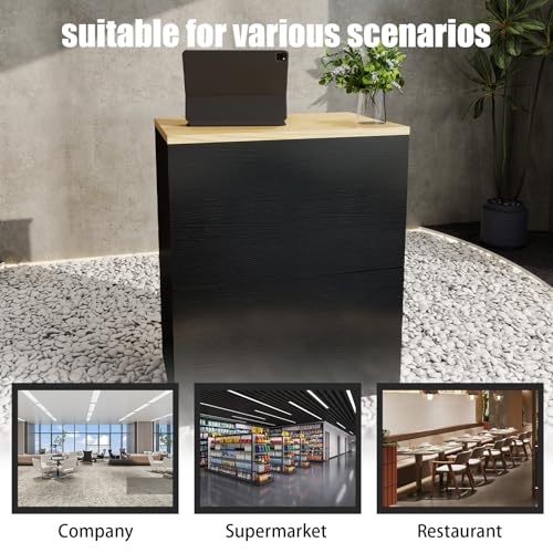 FKTHYO Reception Desk Counter Table, Small Reception Room Front Desk with Drawer, Wooden Computer Desk Reception Table, Retail Counter for Salon Checkout Office Hotel, Black