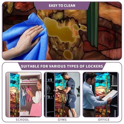 CEREJYPUZ 2 Pcs Locker Magnetic Wallpaper Multi Dimensional Stained Glass Western Desert Scene Cactus 12" x 36" Wall Magnetic Sticker Removable Locker Accessories Decor Easy Install for Office School